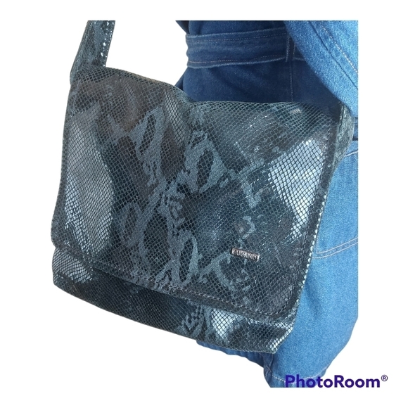 LUGANO snakeskin print glazed soft leather bag black purse Made in Italy - Picture 2 of 14